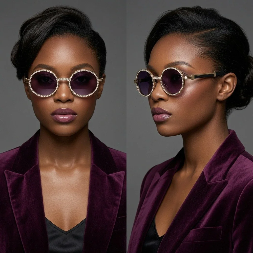 Trend Sunglasses Frame Gold Accent Black Lens Women Fashion Shades Sophisticated